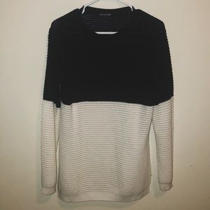Black and White Colorblock Chunky Sweater